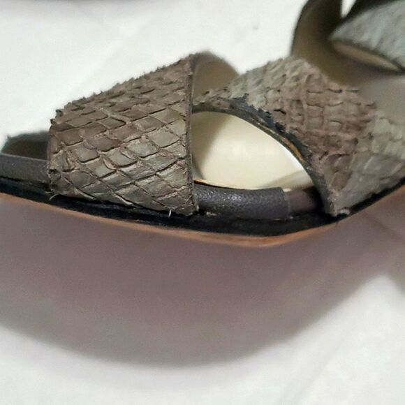 Joy & Peace Gray Textured Snakeskin Leather Crossed Strappy Sandals - Picture 6 of 11